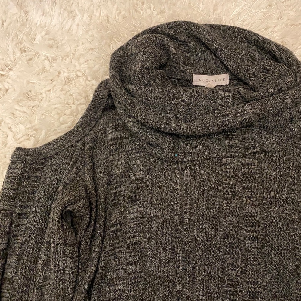 Cowl neck cold shoulder sweater